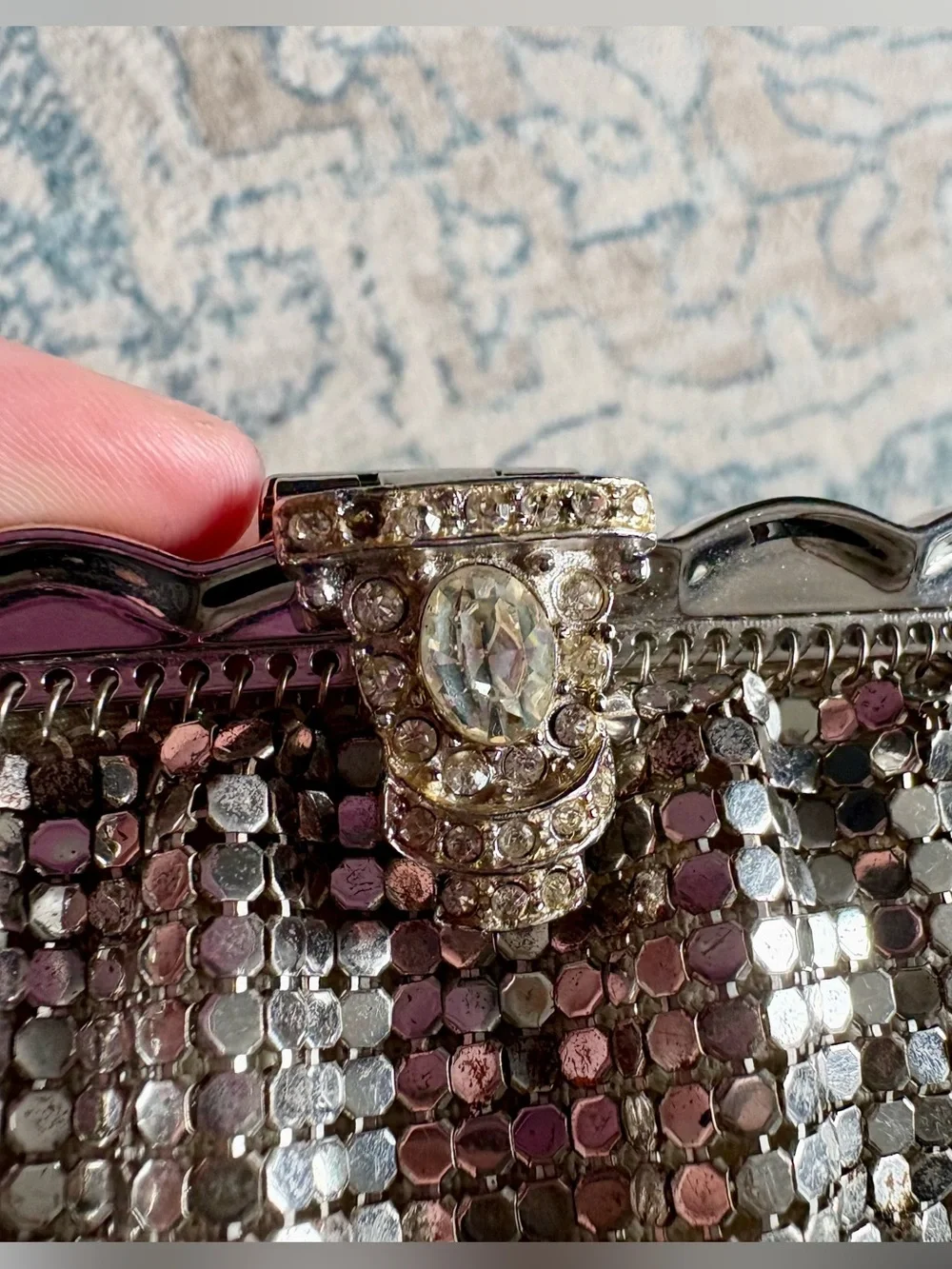 Vintage 1920's Whiting & Davis Silver Mesh Bag Rhinestone Art Deco Glamour Party